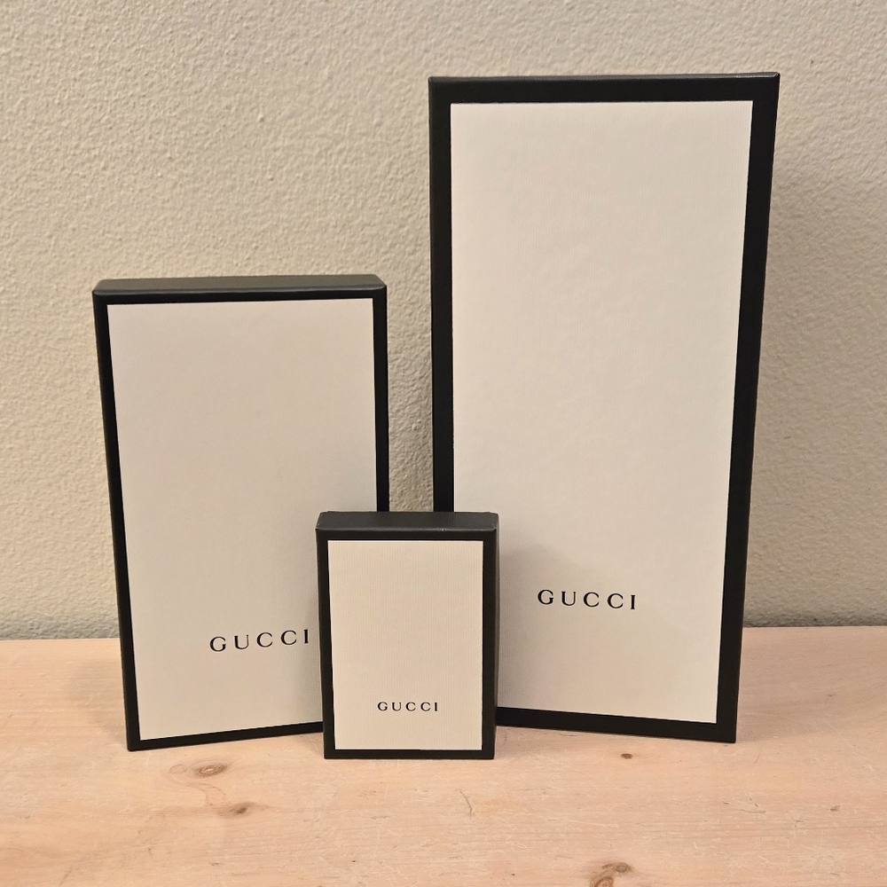 3 GUCCO White & Black Storage Boxes Shoe Box 13", 9.5" & 5"